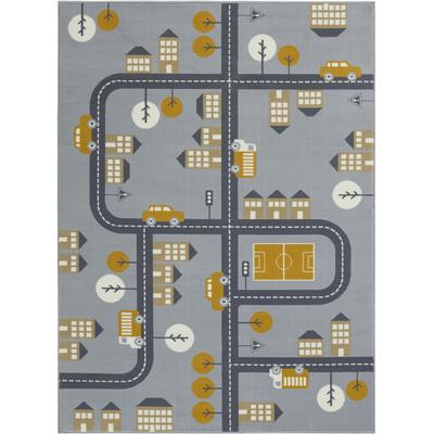 Kinderteppich HANSE HOME "Town", grau (grau, orange), B:160cm H:0,9mm L:220cm, Polypropylen, Teppiche, Kurzflor, Kinderteppich, Spielteppich, Straßen Design, Kinderzimmer Image