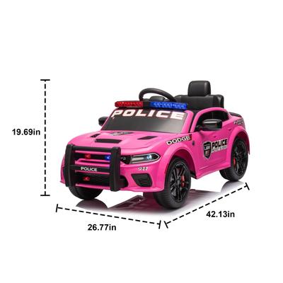 Electric Dodge Charger Ride-On Police Car for Kids, 12V Battery, Parent Control, MP3, Bluetooth, 3-Speed Adjustable