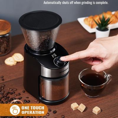 TEMU Shardor Electric Burr Coffee Grinder, Automatic Coffee Bean Grinder With Digital Timer Display, Adjustable Burr Mill With 25 Precise Grind Setting, Use For Home, Black.