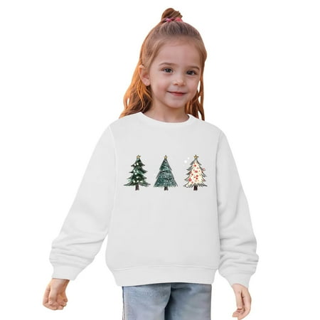 mgdxox Girls Boys Girls Crewneck Sweatshirt Fall Clothes Casual Christmas Printed Long Sleeve Pullover Tops White 7-8 Years