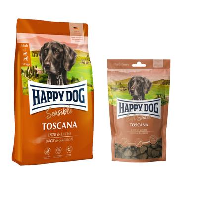 Happy Dog Kombi-Paket: Supreme Sensible 10 / 12,5 kg + 5 x 100 g Soft Snack - Sensible Toscana...
