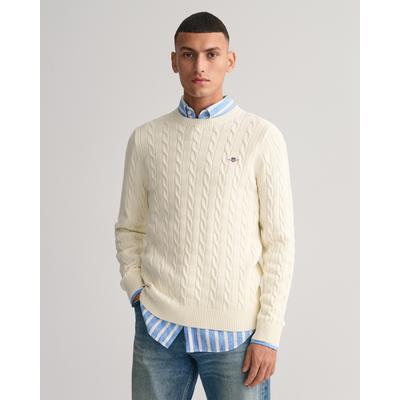 Strickpullover GANT "COTTON CABLE C-NECK", Herren, Gr. XXXL, beige (cream), Strick, Obermaterial: 100% Baumwolle, Basic,