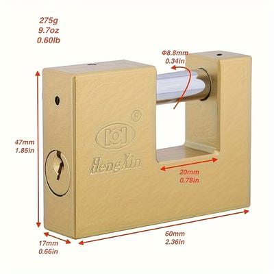 TEMU 1pc Rectangular Padlock, Sand Yellow Solid Brass Lock, Anti-theft Pry-resistant Rust-proof Lock, Ideal For Gate & Yard Security, Includes 3 Keys, Metal Material