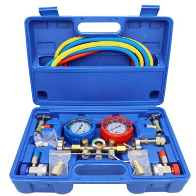 TEMU Hvac Manifold Gauge Set Aluminum Alloy - Air Conditioning Line Repair Tools For R410a R22 R134a R404a Refrigerants - Dual Gauge Ac Diagnostic And Kit With Carrying Case