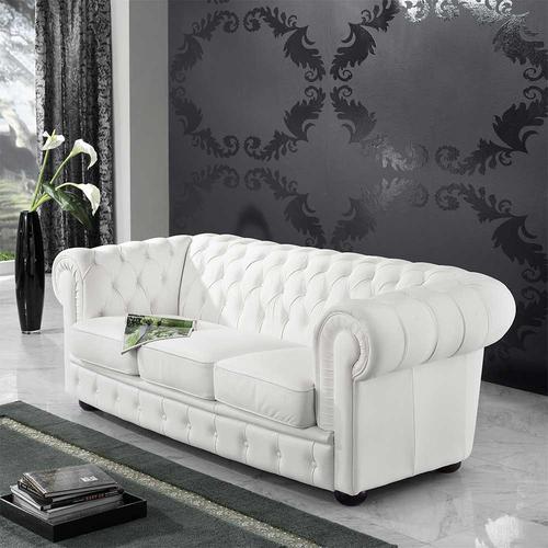 Echtledersofa weiss im Chesterfield Look drei Sitzplätzen