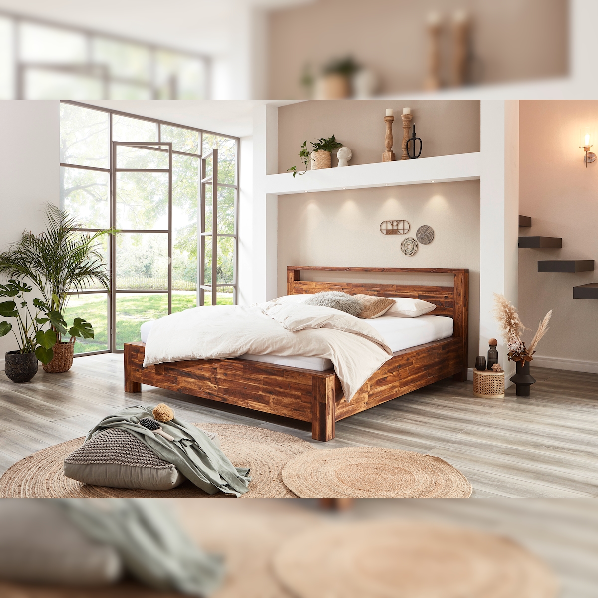 Echtholzbett Massivholzbett 180 x 200 cm Akazie natur HAVELOCK Image