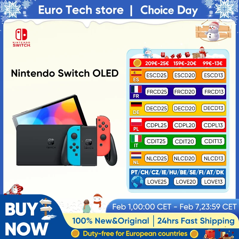Nintendo Switch OLED-Spielekonsole mit weißem oder neonfarbenem (64 GB) 7-Zoll-OLED-Bildschirm, verbesserter Audio-LAN-Anschluss mit Kabel Image