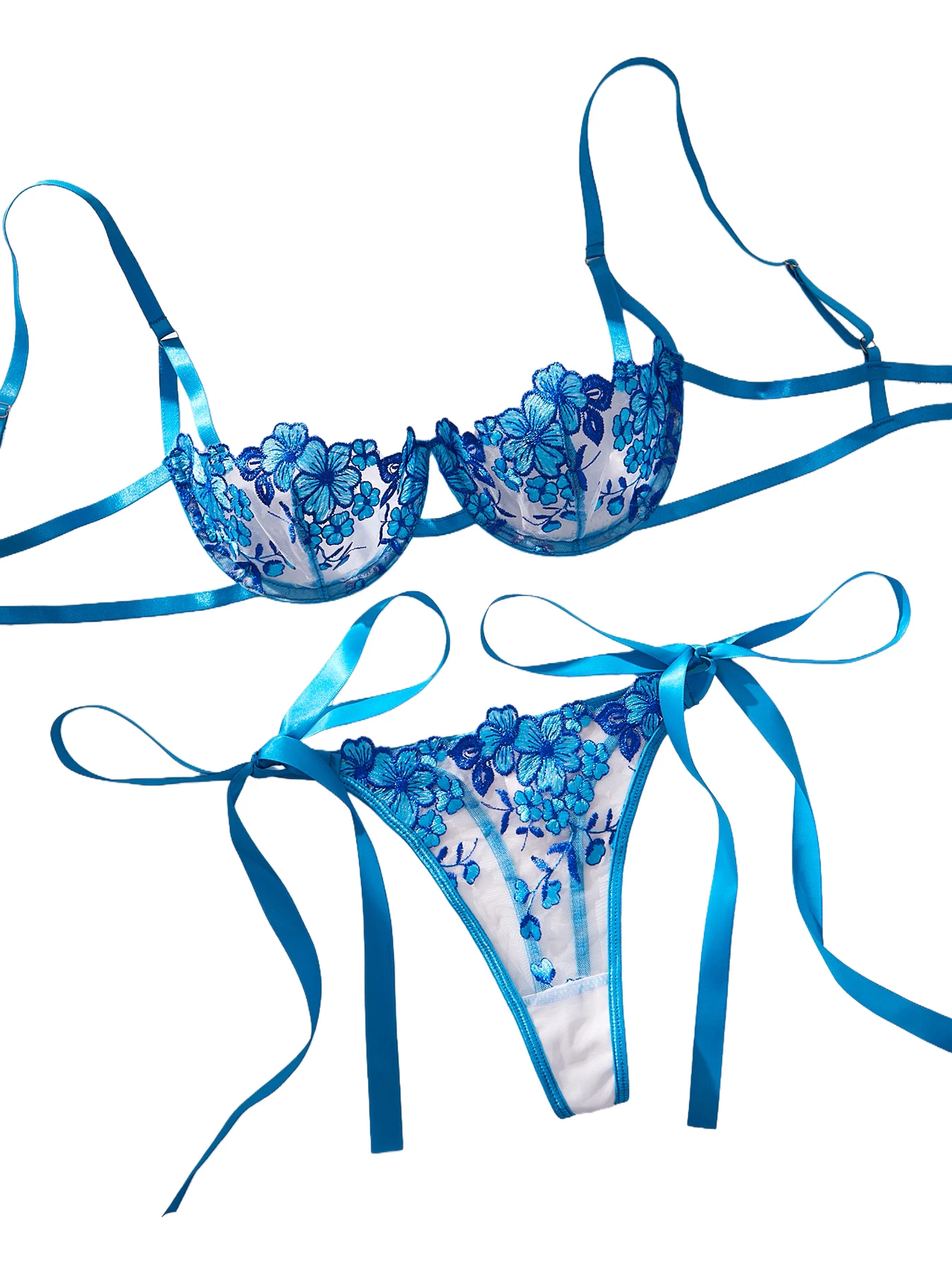 Lady Floral Stickerei Dessous Set Frauen Sheer BH und Slip Unterwäsche Set Satin Sexy Dessous Unterwäsche Image