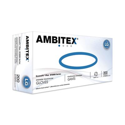 AMBITEX EconoFit Plus Powder-Free Polyethylene Gloves, Large, Clear, 200/Pack, 10 Packs/Carton (TXIEFLG2000) (TXIEFLG2000)