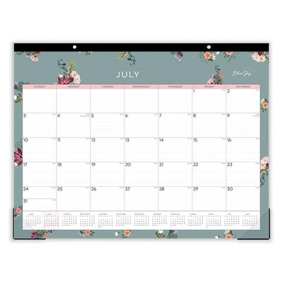 Blue Sky Greta Academic Year Desk Pad Calendar, Floral Artwork, 22 x 17, White/Green/Pink Sheets, 12-Month (July to June): 2024-2025 (BLS136476)