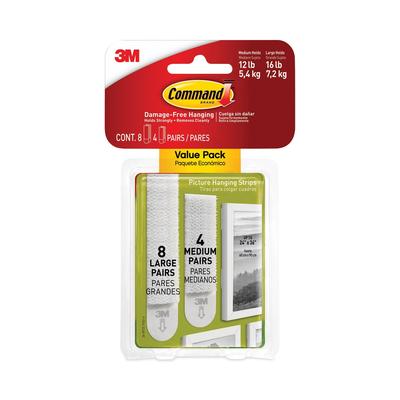 Command Picture Hanging Strips, Value Pack, Removable, (8) Large 0.63 x 3.63 Pairs, (4) Medium 0.5 x 2.75 Pairs, White (MMM17209ES)