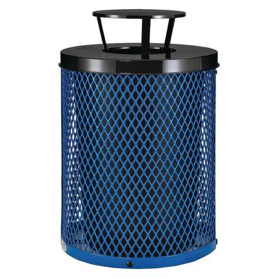 Global Industrial Outdoor Diamond Steel Trash Can, Rain Bonnet Lid, 36 gal, Blue (GBE261926BL)