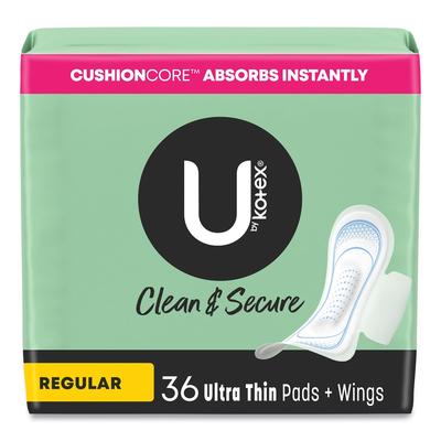 Kotex U by Kotex Security Regular Ultrathin Pad with Wings, Unscented, 36/Pack (KCC53631)