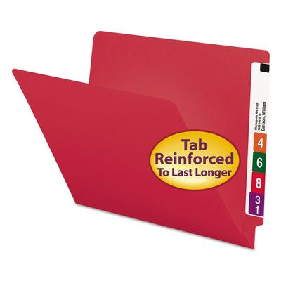 Smead Reinforced End Tab Colored Folders, Straight Tab, Letter Size, Red, 100/Box (SMD25710)