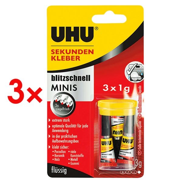 UHU 3x Sekundenkleber »MINIS« 45415 weiß