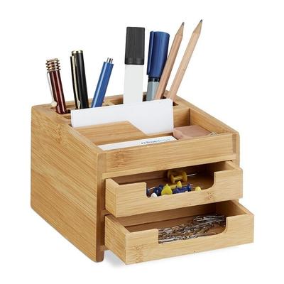 relaxdays Schreibtisch Organizer Bambus mit vielen Fächern braun, 12.5x9.5x15 cm