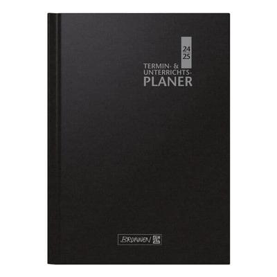 Termin- und Unterrichtsplaner 2024 / 2025 A4 2 Seiten = 1 Woche Hardcover schwarz, Brunnen, 23x29.7 cm