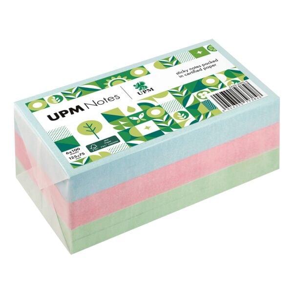 UPM 6x 100 Blatt Haftnotizen »5655-20PG-6« pergaminverpackt - Pastellmix 12,5 x 7,5 blau Image