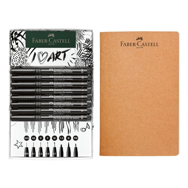 Faber-Castell 9-tlg. Tuschestifte-Set »Pitt Artist Pen« inkl. Skizzenheft schwarz Image