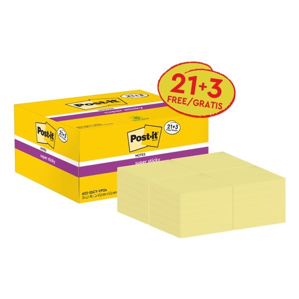 Post-it Super Sticky 21+3 Vorteilspack Haftnotizblöcke »Super Sticky Notes« 47.6 x 47.6 mm gelb