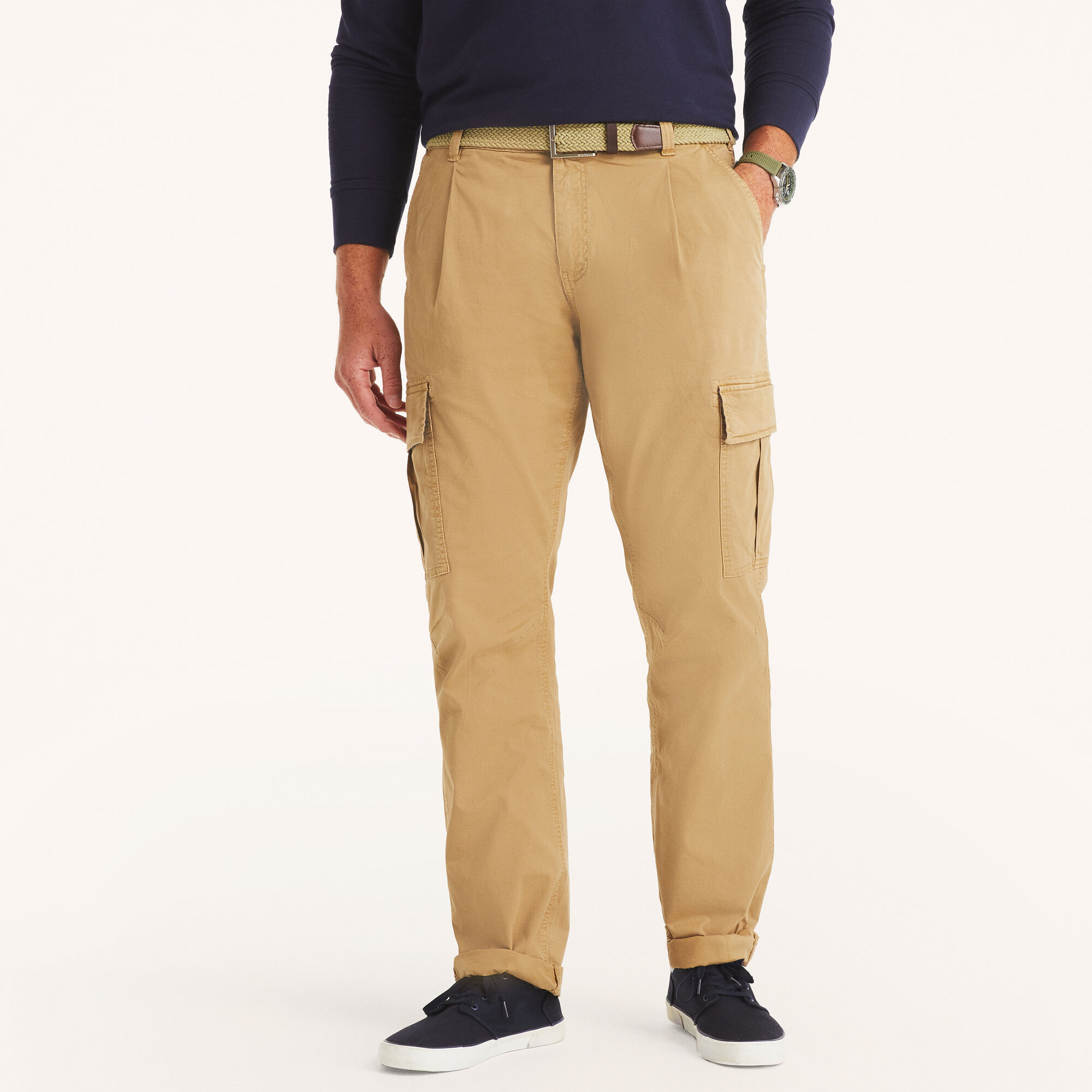 Nautica Men's Big & Tall Pleated Cargo Pant 210 (Dark Brown), 52x32