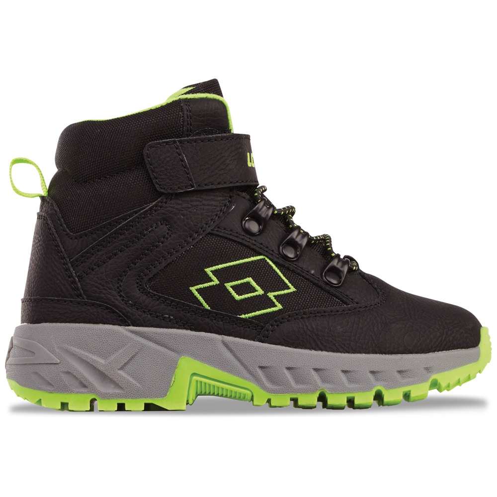 Winterboots LOTTO, Mädchen, Gr. 31, schwarz (schwarz, fr.grün), Synthetik, Textil, mehrfarbig, Schuhe Winterboots, mit Elastikschnürung & Klettverschluss