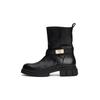 Bikerboots TOMMY HILFIGER "BIKER LEATHER", Damen, Gr. 37, schwarz, Leder, unifarben, modisch, Schuhe, Blockabsatz, Stiefelette, Boots mit goldfarbenem Schmuckelement