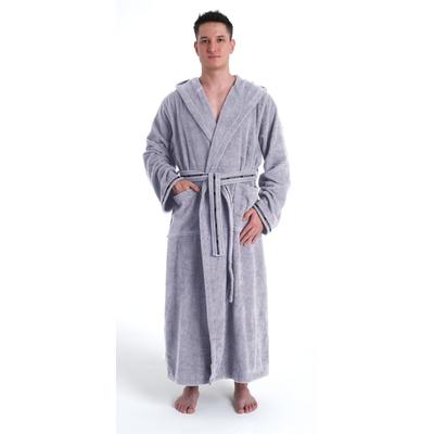 Herrenbademantel BRUNO BANANI "»Danny« Normallänge & Überlänge, auch in extra lang, Hotelbademantel" Gr. 4XL, grau, L:145cm in Gr. 4XL, Walkfrottee, Hausmäntel, mit Logostreifen, Herren Bademantel aus 100% Baumwolle, S-4XL Image