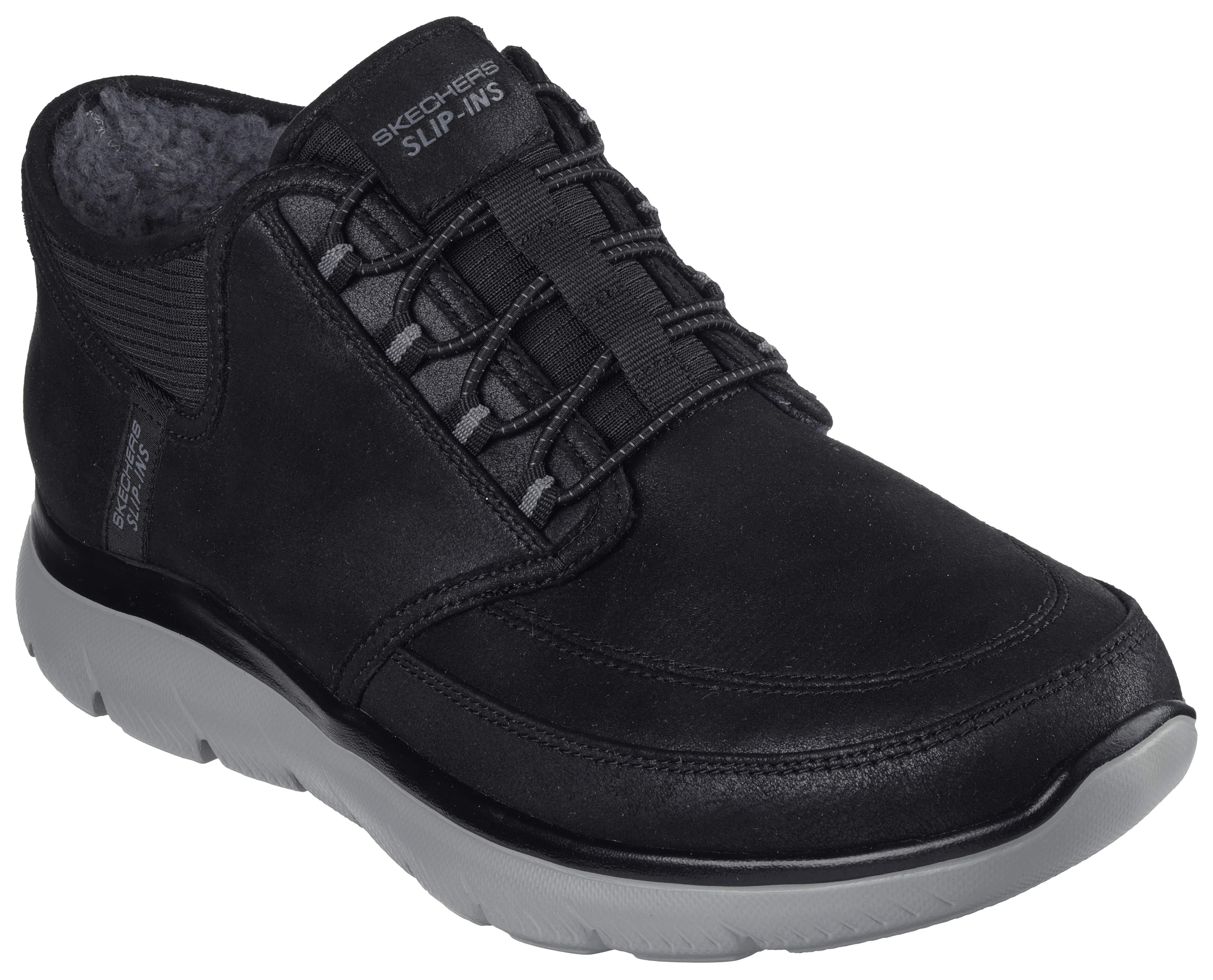 Slip-On Sneaker SKECHERS "SUMMITS", Herren, Gr. 46, schwarz, Textil, Casual, Schuhe, Schnürboots, Mid Cut Sneaker mit Hands Free Slip-Ins™, Topseller