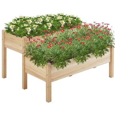 47x41x30in Wooden Raised Garden Bed Horticulture Outdoor 2 Tiers Elevated Planter Grow Box for Herb with Legs & Drainage Holes