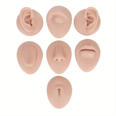 TEMU Body Piercing Practice Model Simulation Silicone Ear Eye Nose Mouth Tongue And Belly Button Model For Novice Piercer Medium Skin Color