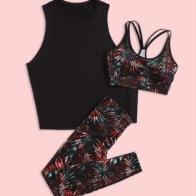 TEMU Printed Fitness Yoga Pants Yoga Bra Set, High Waist High Elasticity Hip-lifting Slimming Tight Sports Leggings, Women' Underwear -piece Set Image