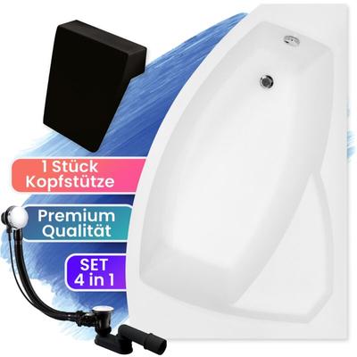 Badewanne Eckbadewanne 170x110 Rechts + Kopfstütze, Ablaufgarnitur & Füßen gratis - Komplettset