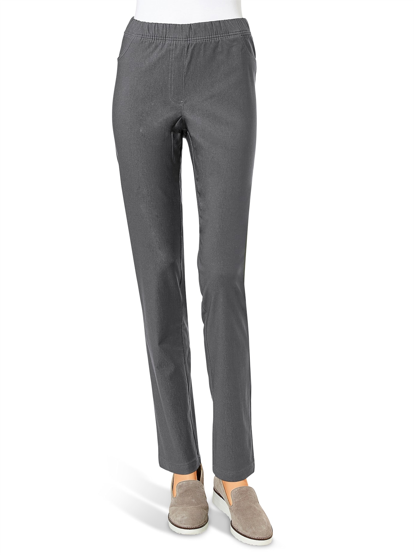 Dehnbund-Hose CLASSIC BASICS, Damen, Gr. 54, Normalgrößen, grau (anthrazit), 72% Viskose, 25% Polyamid, 3% Elasthan, unifarben, lang, Hosen Image