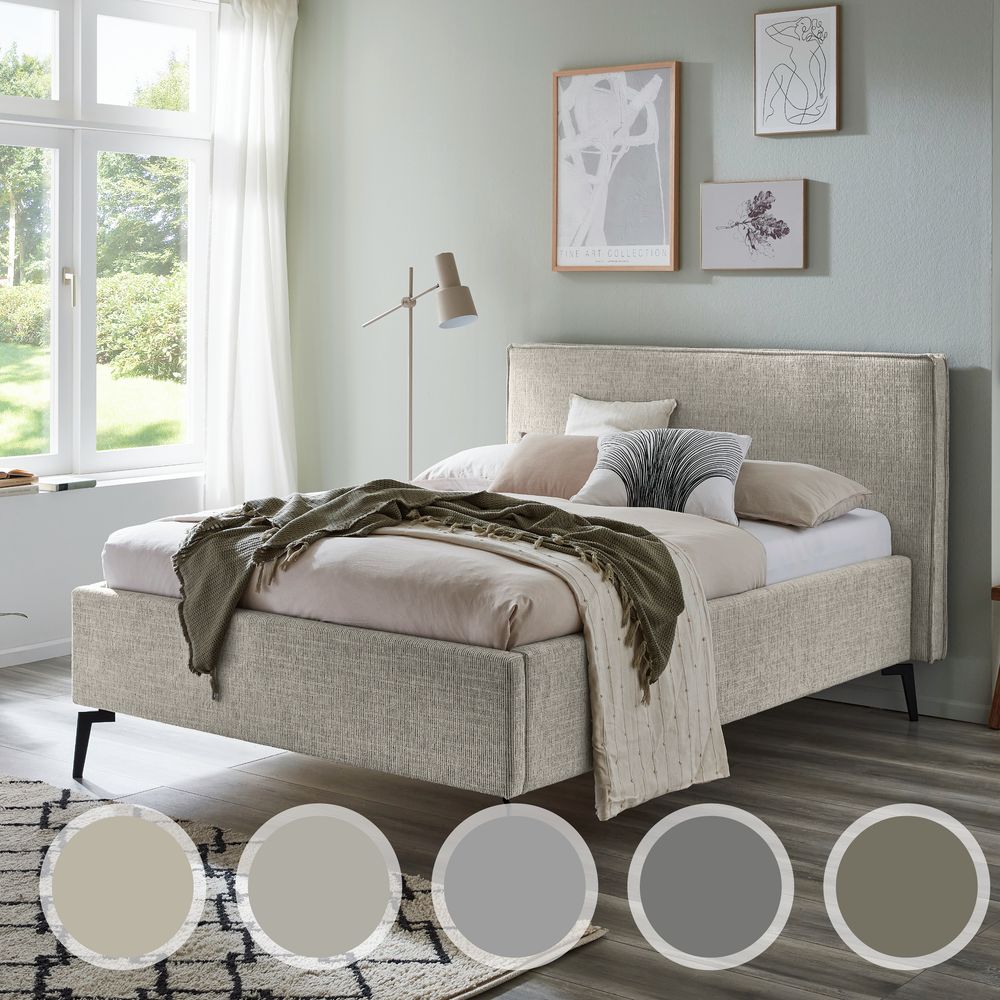 meise.möbel »Riva« Polsterbett mit Bettkasten 140x200 cm / greige / Metallfüße schwarz / mit Bettkasten und Federholzrahmen