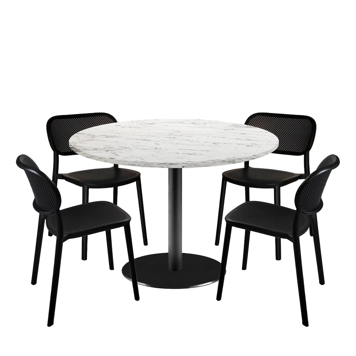 Restootab Esstisch-Set Rome Ø120cm und 4 Stühle - Modell Calacatta Image