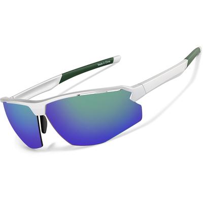 Zenni Sporty Sunglasses Half-Rim Silver With Green Mirror Plastic Frame