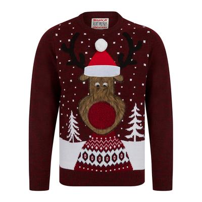 Jumpers Men's Deerer Motif Novelty Christmas Jumper in Christmas Red / Charcoal Twist - Merry Christmas / XL - Tokyo Laundry
