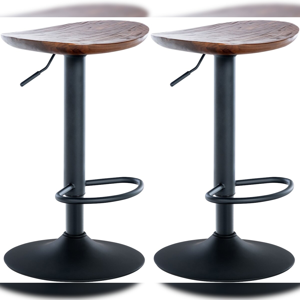 DELUKE® Barhocker 2er Set höhenverstellbar Walnuss SABU - Holz, 56-80x41x38,5cm | Barhocker ohne Lehne Tresenhocker Barstuhl Küchenhocker Thekenhocker Image