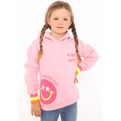 Hoodie ZWILLINGSHERZ "Always Happy" Kids", Mädchen, Gr. 110/116, pink, Sweatware, Obermaterial: 50% Baumwolle, 50% Polyester, modisch, regular fit hüftbedeckend, ohne Ausschnitt, Langarm angesetztes Bündchen, Sweatshirts, mit großem Smiley und... Image