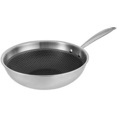 Wok RESTO KITCHENWARE "Achird tiefe Pfanne aus Tri-Ply (Edelstahl + Aluminium + Edelstahl)", silber (silberfarben), H:7,5cm L:51cm Ø:28cm, Pfannen, Energieeinsparung 25% durch die dreilagige Basis, ofenfest Image