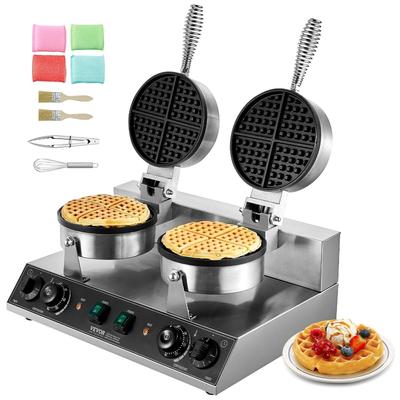 Commercial Waffle Maker, Round Waffle Baker Machine, Non-Stick Stainless Steel Belgian Waffle Iron for Restaurant Bakery