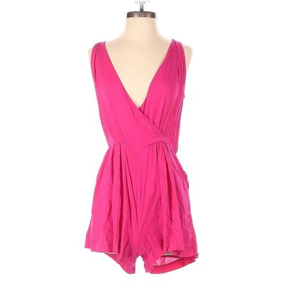 Necessary Objects Romper Plunge Sleeveless: Pink Solid Rompers - Women's Size Small