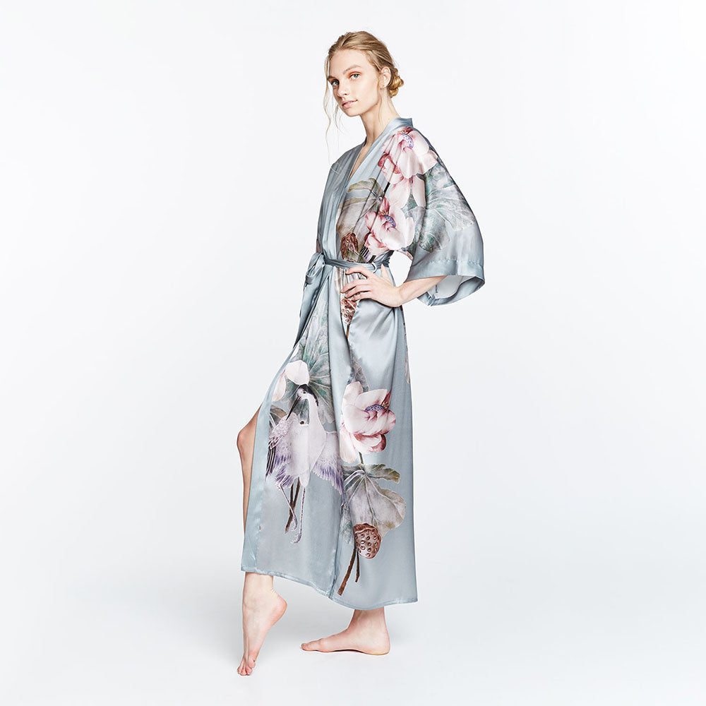 KIM+ONO Kimono Robe | Silk Kuren Long Kimono Robe | Silk | Mineral | Long