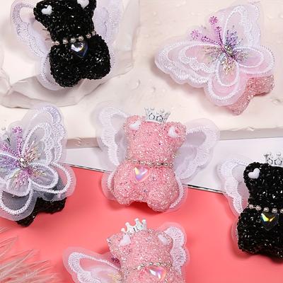 TEMU 5pcs Diy Acrylic Bear Beads With Rhinestones, Wings, And Crowns - Fairy-themed Phone Chain Charms For Bracelets, Necklaces, And Jewelry Projects, Bear Jewelry