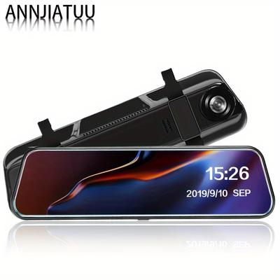 "TEMU Annjiatuu 10"" Full-screen Dual Camera Car Recorder - Front & Rear, Wide-angle Touchscreen, Hd Night Vision, Reverse Image With 32gb Memory Card"