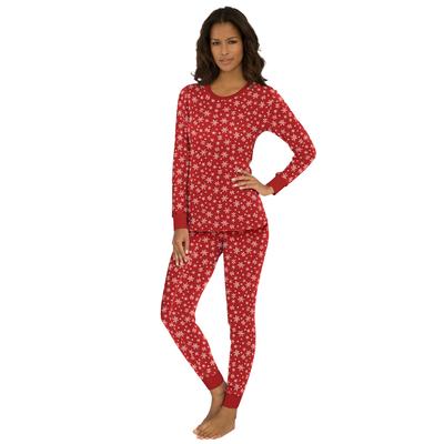 Plus Size Women's Thermal Crewneck Long-Sleeve Top by Comfort Choice in Classic Red Snow Fall (Size 5X) Long Underwear Top