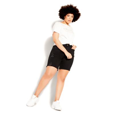 Plus Size Women's Longline Distressed Short - black by City Chic in Black (Size 14 W)