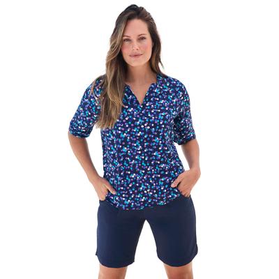 Plus Size Women's Three-Quarter Sleeve Swim Tee by Swim 365 in Blue Dots (Size 14/16) Rash Guard