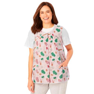 Plus Size Women's Snap-Front Apron by Only Necessities in Pink Holiday Print (Size 18/20)
